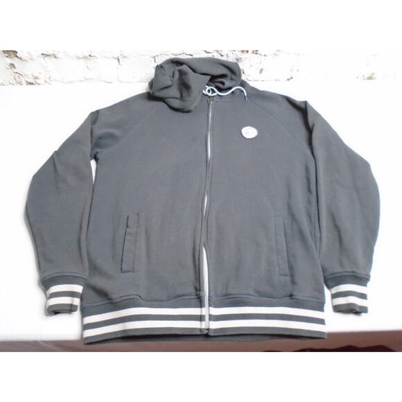 O'Neill Surfing Full Zip Hoodie Gray Logo Striped Elastic Waist Size Medium - Picture 1 of 8